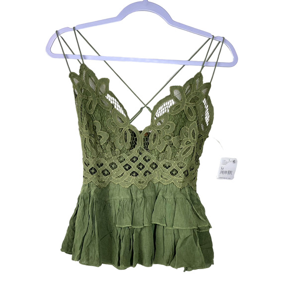 Free People Green Olive Sparrow Adella Camisole NWT Size Medium - Picture 3 of 9